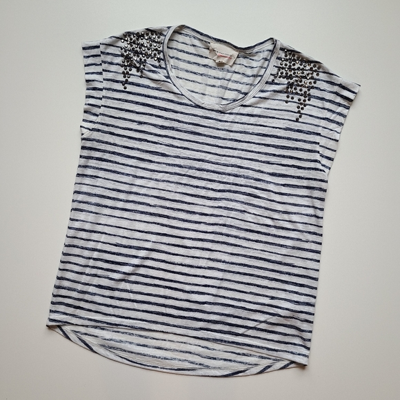 Vince Camuto black white striped studded Top - Picture 8 of 8